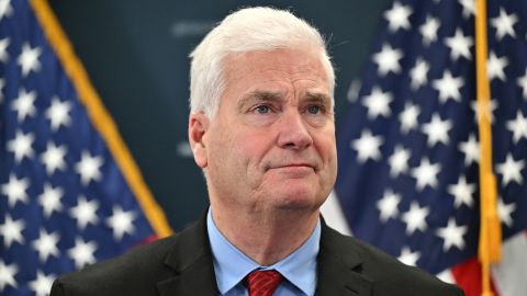 Majority Whip Rep. Tom Emmer (R-Minn.) looks on as Conference Chair Rep. Elise Stefanik (R-N.Y.) speaks during a post-GOP Caucus meeting press conference at the U.S. Capitol on September 13, 2023 in Washington, D.C.