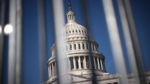 WASHINGTON, DC - MARCH 21: The United States Capitol is shown through newly installed "bike rack" barricades outside the U.S. Capitol on March 21, 2023 in Washington, DC. Security in New York City, at Mar-a-Lago in West Palm Beach, and Washington, DC has been increased due to the possible indictment of former U.S. President Donald Trump.  (Photo by Win McNamee/Getty Images)