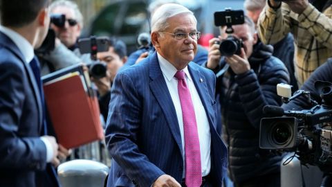 Sen. Bob Menendez arrives at Manhattan federal court on Monday in New York. 