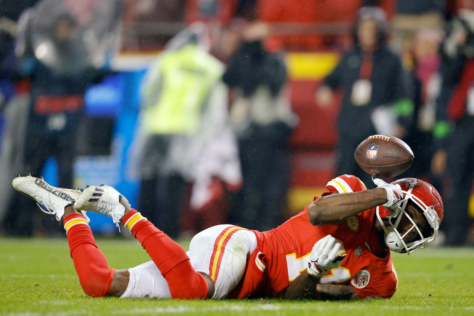 Kansas City Chiefs wide receiver Marquez Valdes-Scantling drops a pass late in the fourth quarter during the Chiefs' Monday Night Football game against the Philadelphia Eagles on November 20. <a href="https://www.cnn.com/2023/11/21/sport/philadelphia-eagles-kansas-city-chiefs-nfl-mnf-spt-intl/index.html" target="_blank">The Eagles beat the Chiefs 21-17</a> in the Super Bowl rematch.