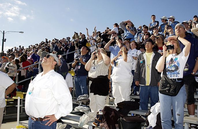 The VIP stand at the Kennedy Space Center in Florida is filled with friends and families of the STS-107 crew on January 16, 2003. Representatives of Israel were there as well to support Ramon, the first Israeli astronaut and a colonel in the Israeli Air Force.