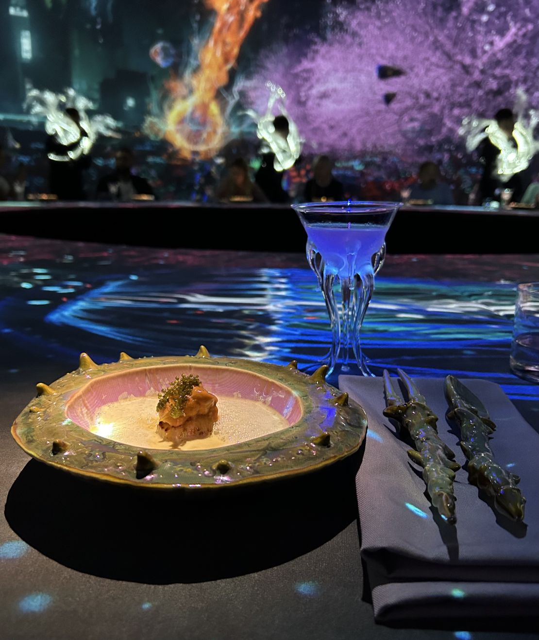 At Krasota, technology is complemented by old-fashioned theatrics — such as custom-made ceramic plates and cutlery in the style of sea urchins and crab claws to help evoke the experience of dining underwater.