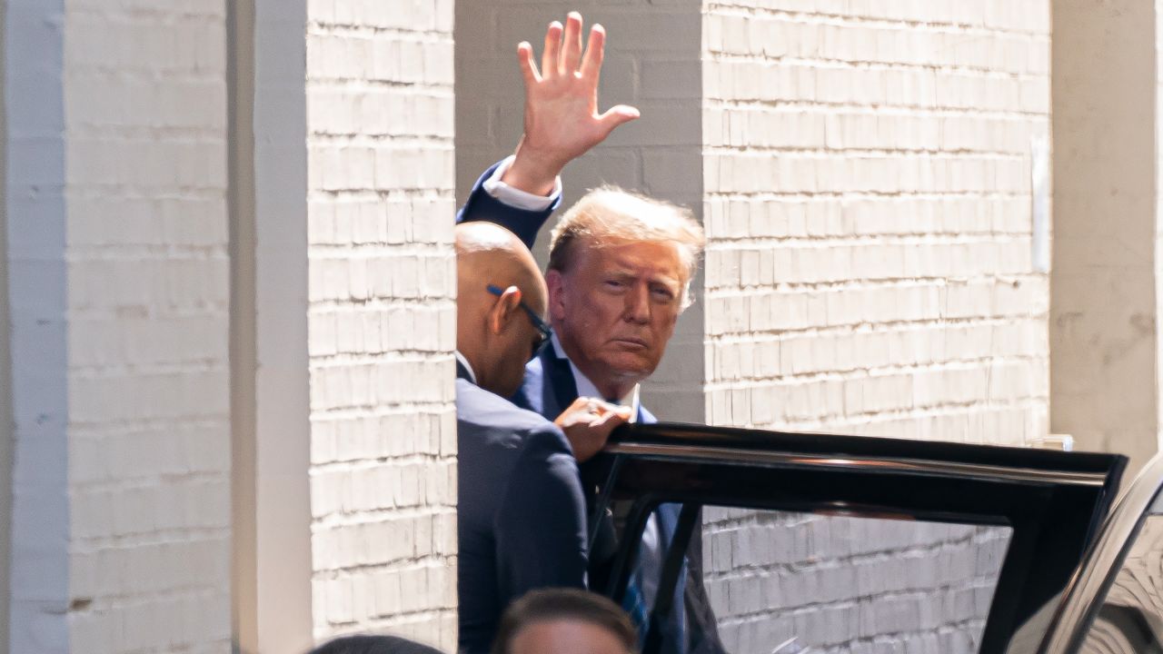 Former U.S. President Donald Trump departs after delivering remarks at a House Republicans Conference meeting at the Capitol Hill Club on June 13, 2024 in Washington, DC. Former President Donald Trump is expected to address Republican congressional members Thursday morning.