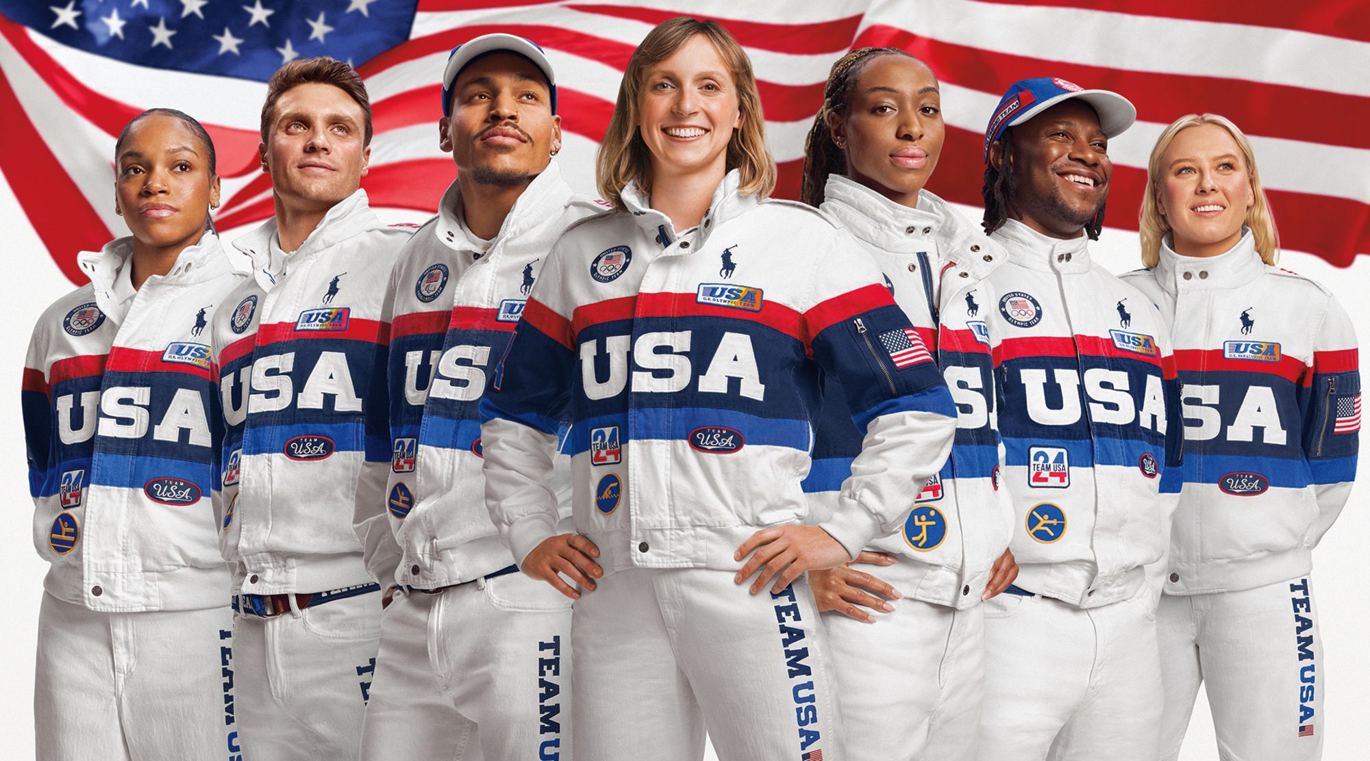 Members of Team USA model Ralph Lauren's latest designs for the 2024 Games.