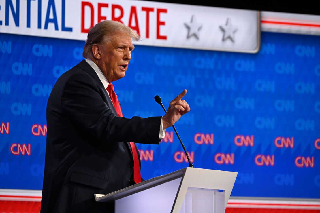 Trump speaks during the CNN Presidential Debate in Atlanta on Thursday.