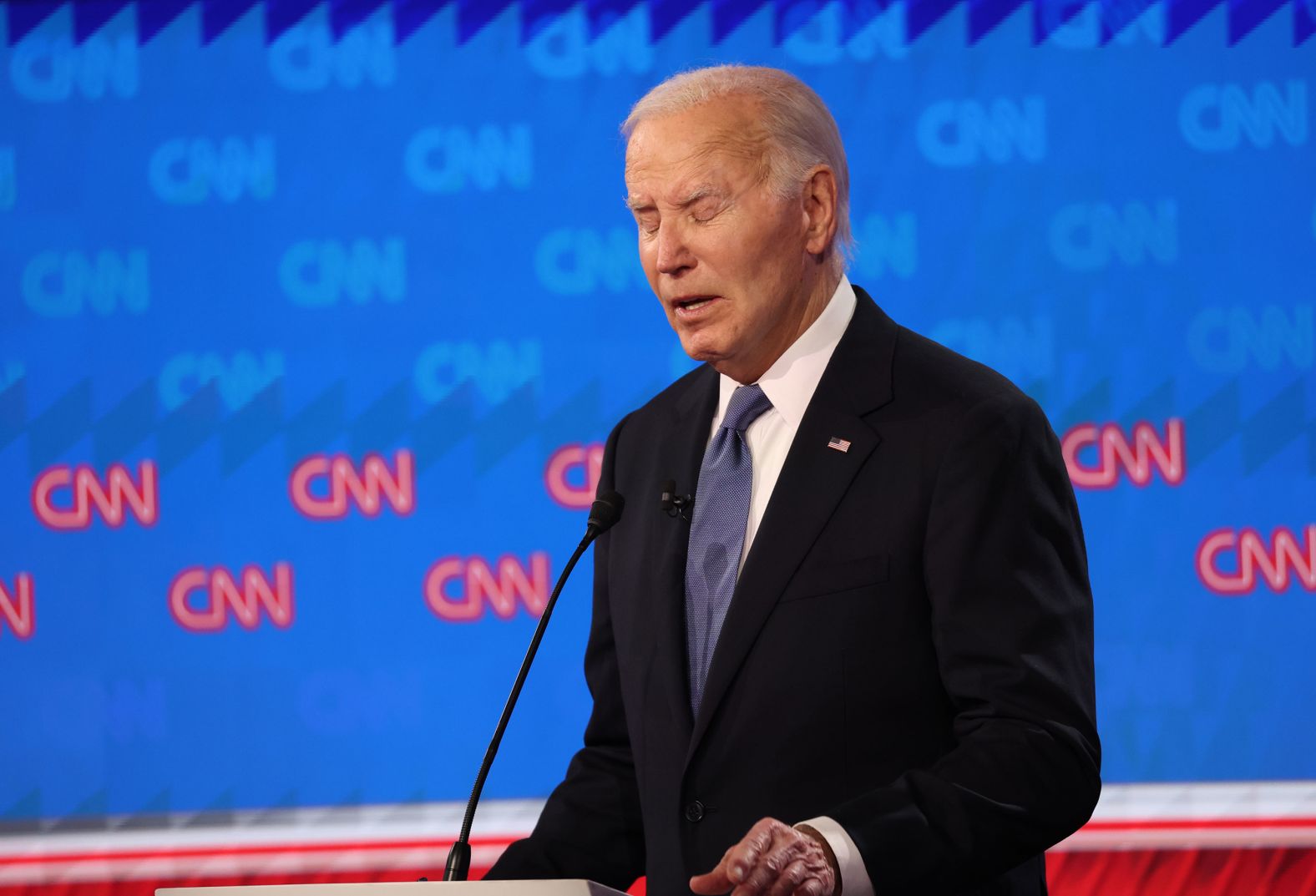 President Joe Biden and former President Donald Trump are seen during a CNN Presidential debate in Atlanta on June 27, 2024.