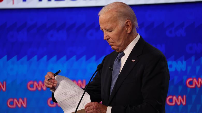 Former President Donald Trump and President Joe Biden debate at CNN's Atlanta studios on June 27, 2024.