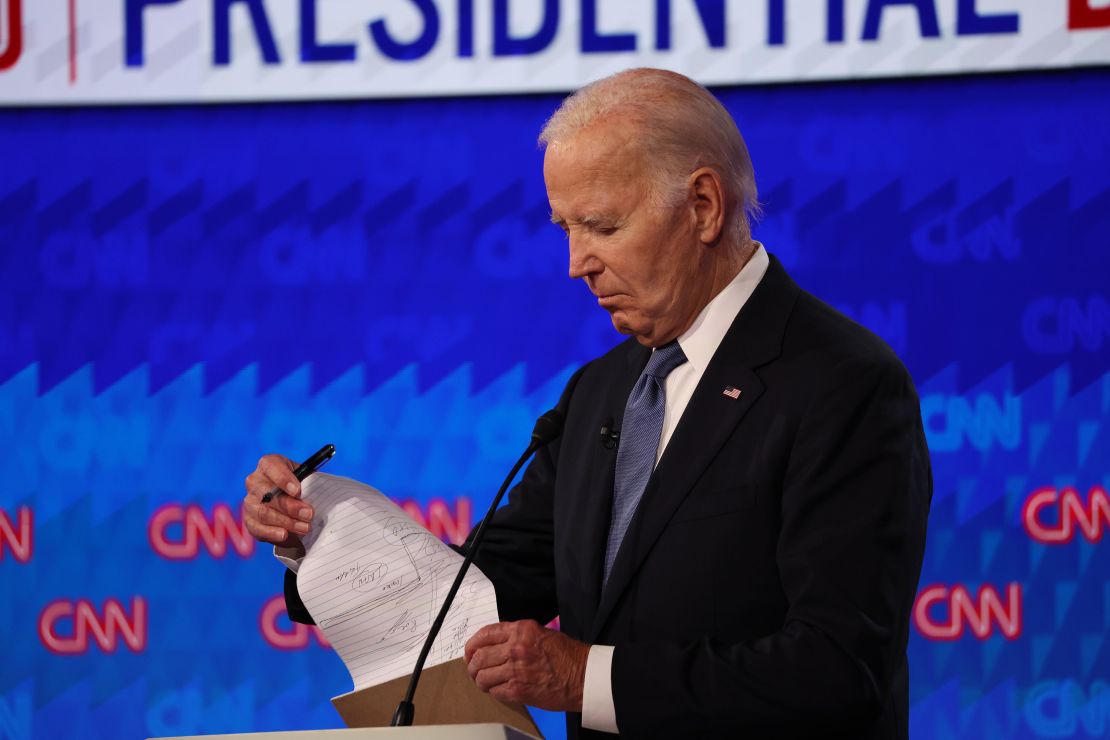 Former President Donald Trump and President Joe Biden debate at CNN's Atlanta studios on June 27, 2024.