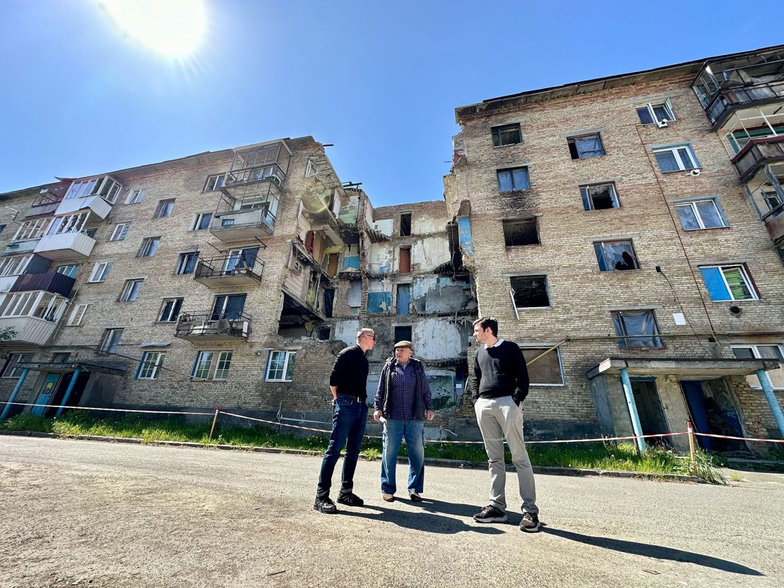 Horenka resident Ivan Bilotserkivets explains how his town was shelled in the first days of the invasion as Russia attacked Kyiv.