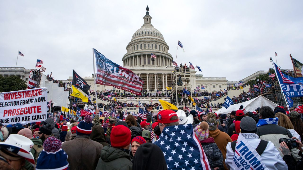 Rioters loyal to President Donald Trump rally at the US Capitol in Washington on Jan. 6, 2021. 