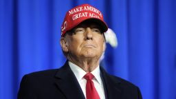 Republican presidential candidate former President Donald Trump arrives for a campaign rally in Waterford Township, Mich., Saturday, Feb. 17, 2024.