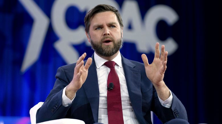 Sen. J.D. Vance, R-Ohio, speaks during the Conservative Political Action Conference, CPAC 2024, at the National Harbor, in Oxon Hill, Md., Friday , Feb. 23, 2024. (AP Photo/Jose Luis Magana)