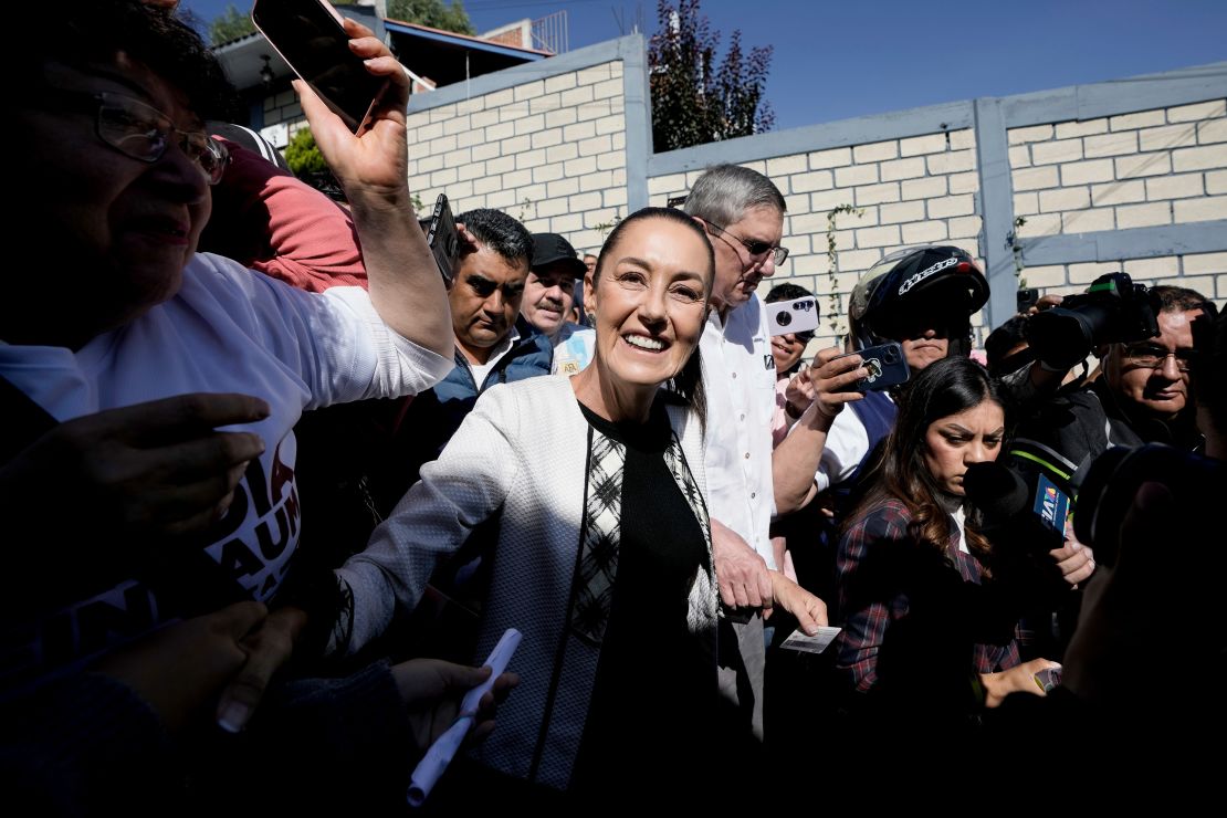 Ruling party presidential candidate Claudia Sheinbaum arrives to vote during general elections in Mexico City, Sunday, June 2, 2024.