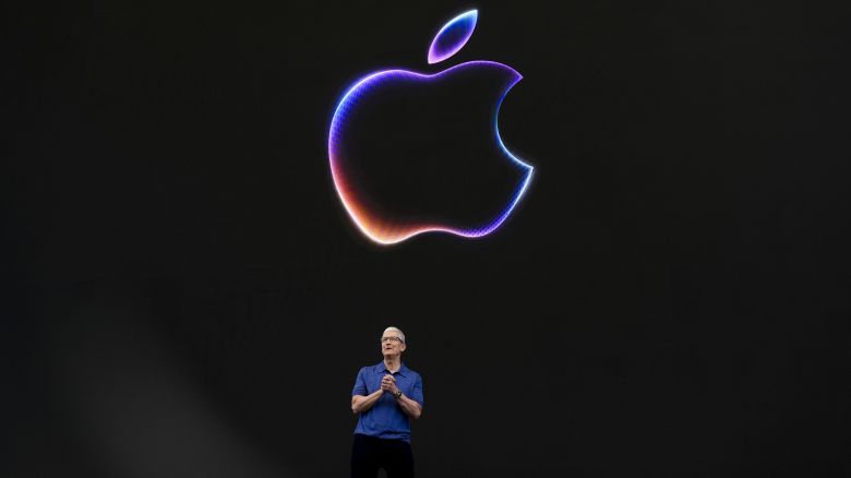 Apple CEO Tim Cook speaks during an announcement of new products on the Apple campus in Cupertino, Calif., Monday, June 10, 2024.