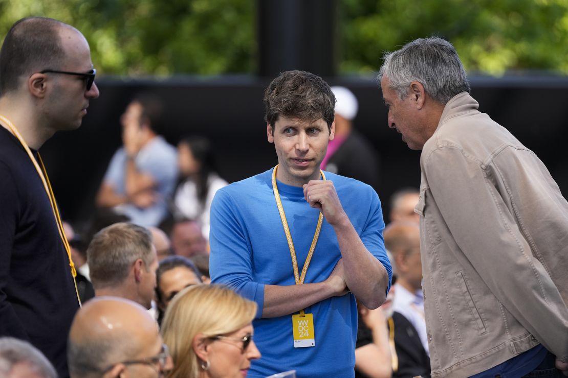 OpenAI CEO Sam Altman, center, attends an Apple event in Cupertino, Calif., Monday, June 10, 2024.