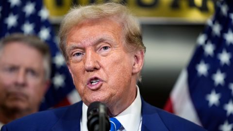 Republican presidential candidate former President Donald Trump speaks with reporters at the National Republican Senatorial Committee, Thursday, June 13, 2024, in Washington.