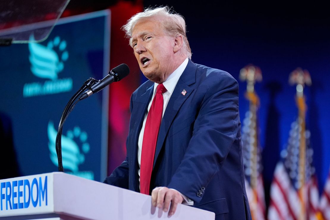 Republican presidential candidate former President Donald Trump speaks at the Road to Majority conference in Washington, DC, on June 22.