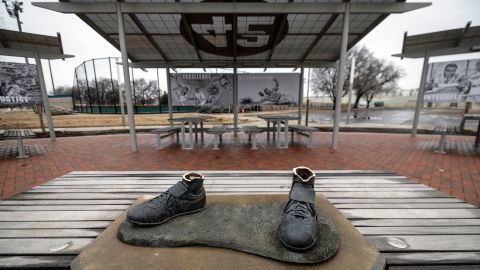 All that remained at the Jackie Robinson statue site in January were the cleats.