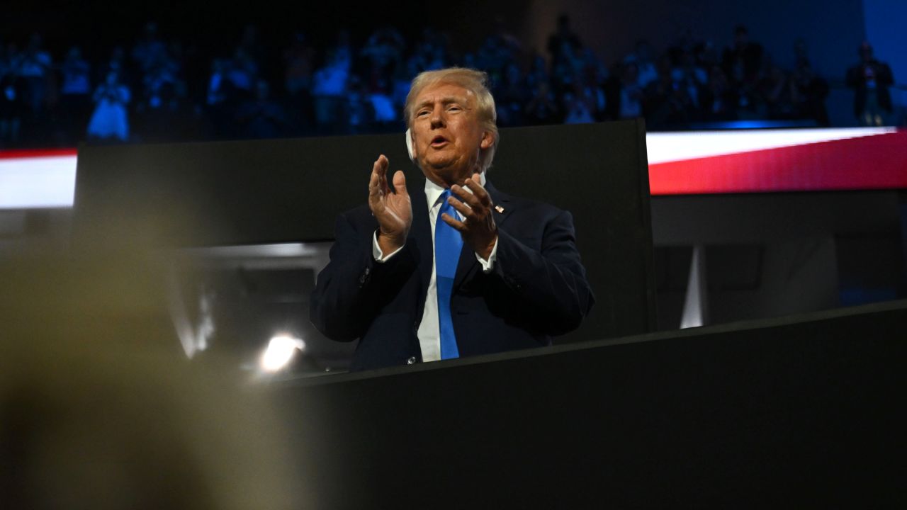 Republican presidential nominee and former US President Donald Trump arrives to attend the second day of the Republican National Convention in Milwaukee on Tuesday, Jully 16.