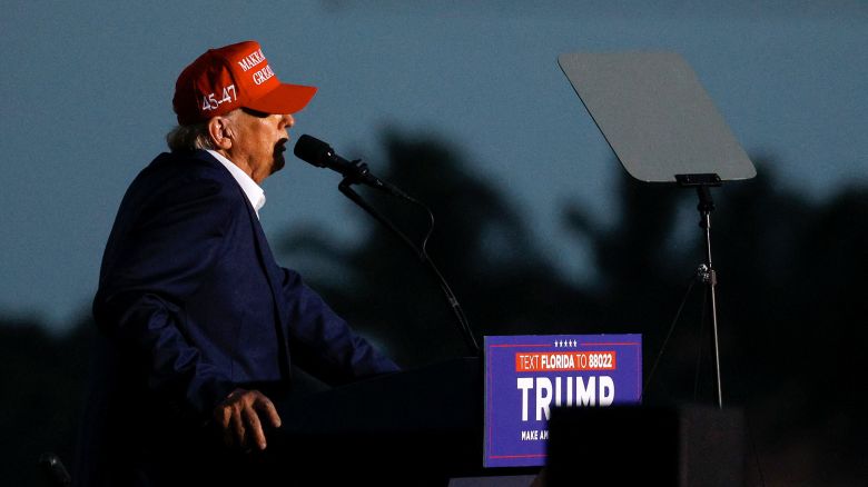 Former President Donald Trump speaks at a campaign rally in Doral, Florida, on July 9, 2024.