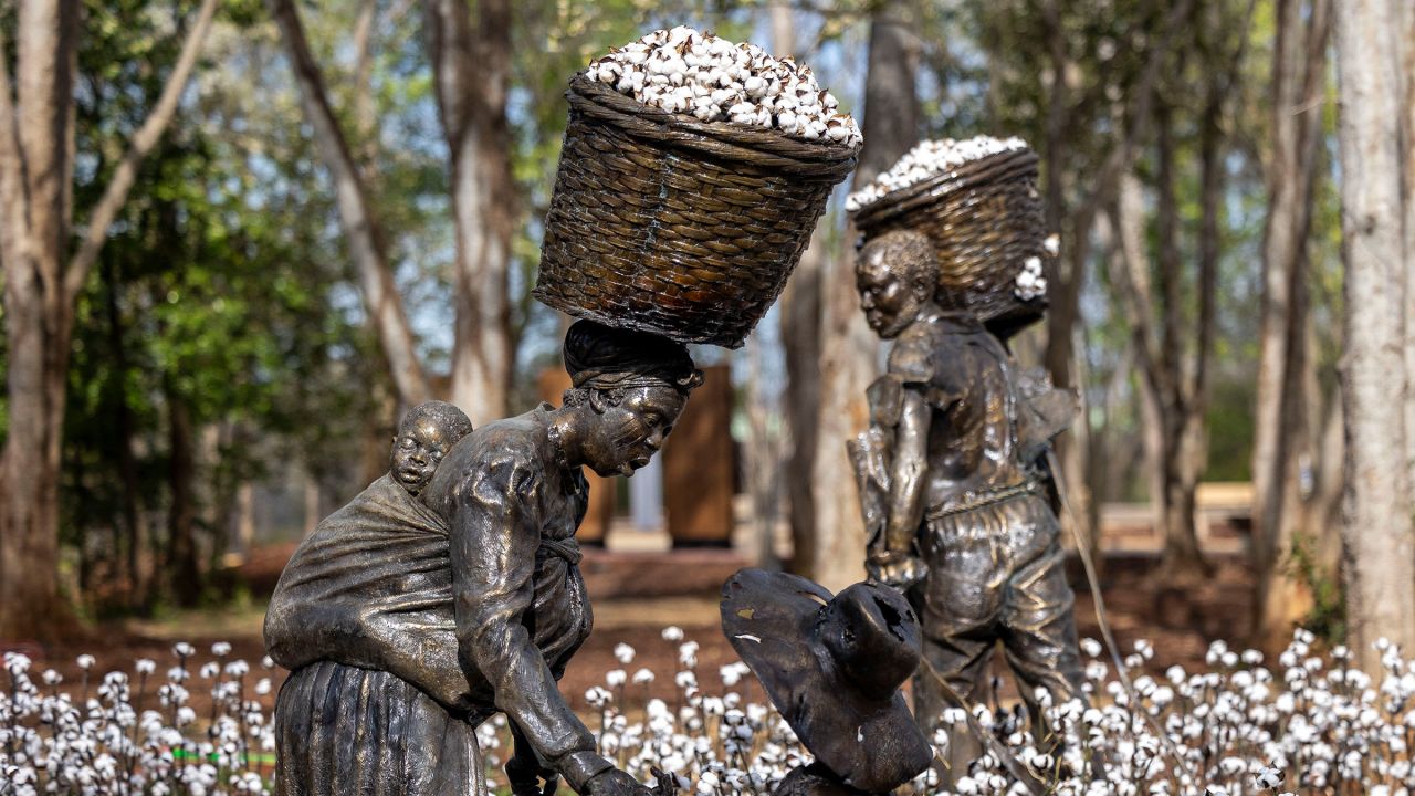 "Mama, I hurt my hand," by Kwame Akoto-Bamfo, bronze, 2023, during a media tour of Equal Justice Initiative's new Freedom Monument Sculpture Park, Tuesday, March 12, 2024, in Montgomery, Alabama.