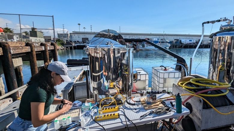 US company Calcarea is developing technology to removw carbon dioxide from the exhaust of cargo ships. Pictured is a prototype reactor at the Port of Los Angeles. <strong>Scroll through the gallery to see more innovations that are helping to make transport greener.</strong>