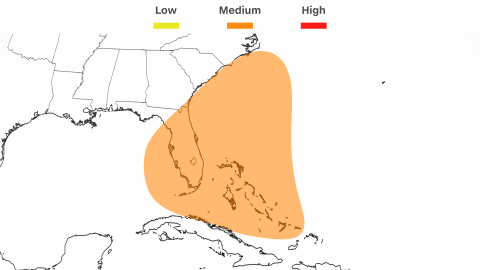 There's a medium chance for tropical development by this weekend near the Bahamas and southeastern US.