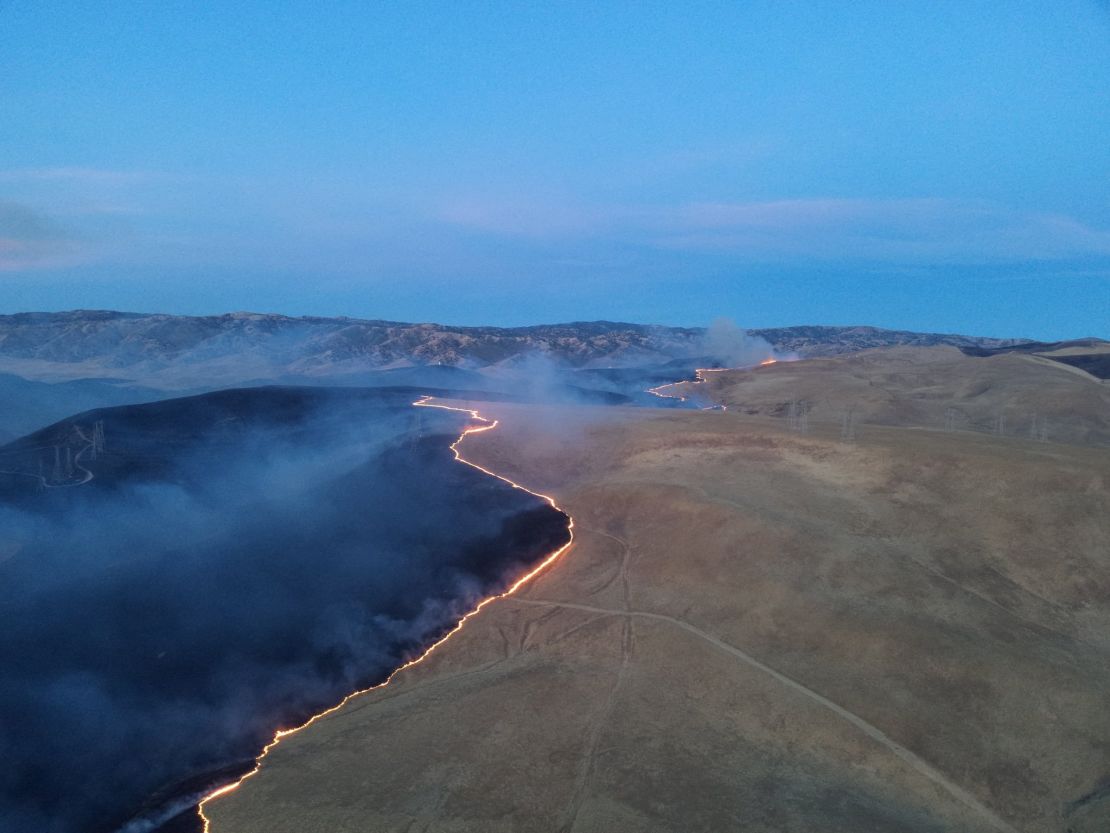 The Corral Fire is seen burning near the Lawrence Livermore National Laboratory Site in San Joaquin County.