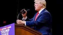 :Republican presidential nominee, former U.S. President Donald Trump speaks at a rally at Montana State University on August 9, in Bozeman, Montana. 