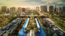 Urban design firm URB has released designs for its proposed “<a href="https://www.designboom.com/architecture/urb-worlds-greenest-highway-dubai-solar-powered-trams-green-spine-07-09-2024/" target="_blank">Green Spine</a>,” a 64-kilometer highway along Sheikh Mohammad Bin Zayed Road in Dubai. The project, in alignment with the city’s 2040 Urban Master Plan, will rely entirely on renewable energy, predominantly solar power.