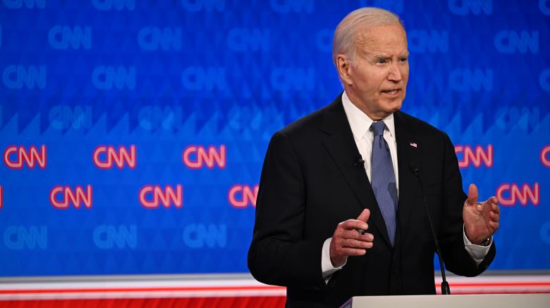 President Joe Biden debates with former President Donald Trump at CNN's Atlanta studios on Thursday night. 