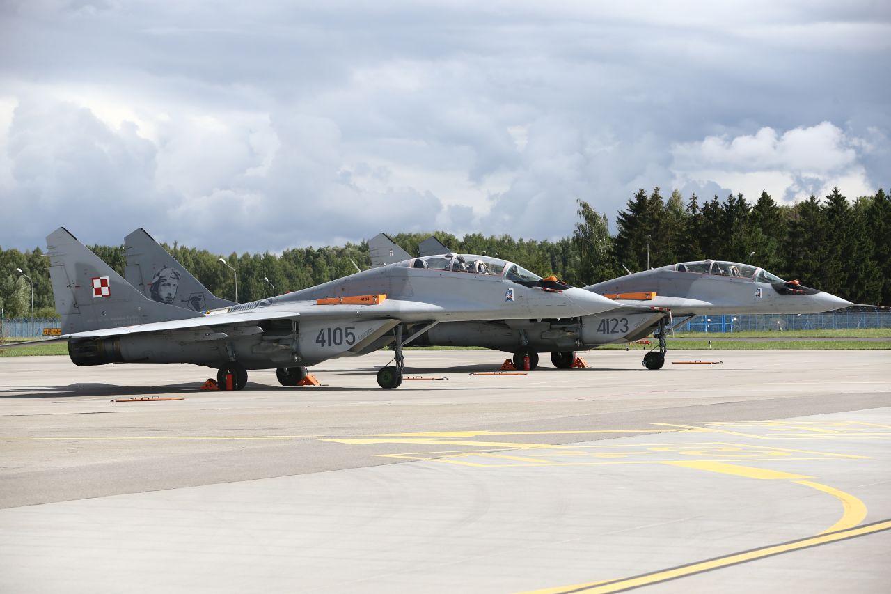 A pair of MIG-29's belonging to the Polish Air Force at the 22nd Air Base Command in Malbork, Poland, on August 27.