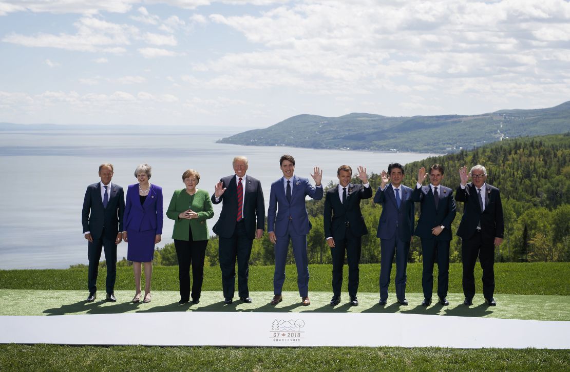 FILE: Donald Tusk, president of the European Union (EU), from left, Theresa May, U.K. prime minister, Angela Merkel, Germany's chancellor, U.S. President Donald Trump, Justin Trudeau, Canada's prime minister, Emmanuel Macron, France's president, Shinzo Abe, Japan's prime minister, Giuseppe Conte, Italy's prime minister, and Jean-Claude Juncker, president of the European Commission, stand for a family photograph during the Group of Seven (G7) Leaders Summit in La Malbaie, Quebec, Canada, on Friday, June 8, 2018. Sunday, January 20, 2019, marks the second anniversary of U.S. President Donald Trump's inauguration. Our editors select the best archive images looking back over Trumps second year in office. Photographer: Cole Burston/Bloomberg via Getty Images