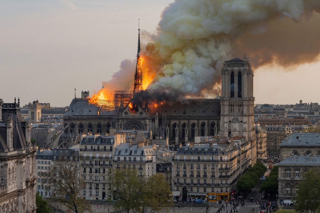 Fire engulfed Notre Dame in April 2019, destroying its roof.