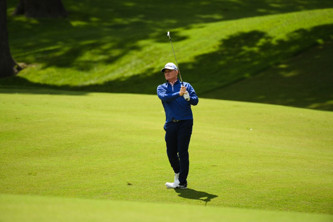 Bensel Jr. plays from the fairway during the 2021 Senior PGA Championship at the Southern Hills Country Club in Tulsa, Oklahoma.