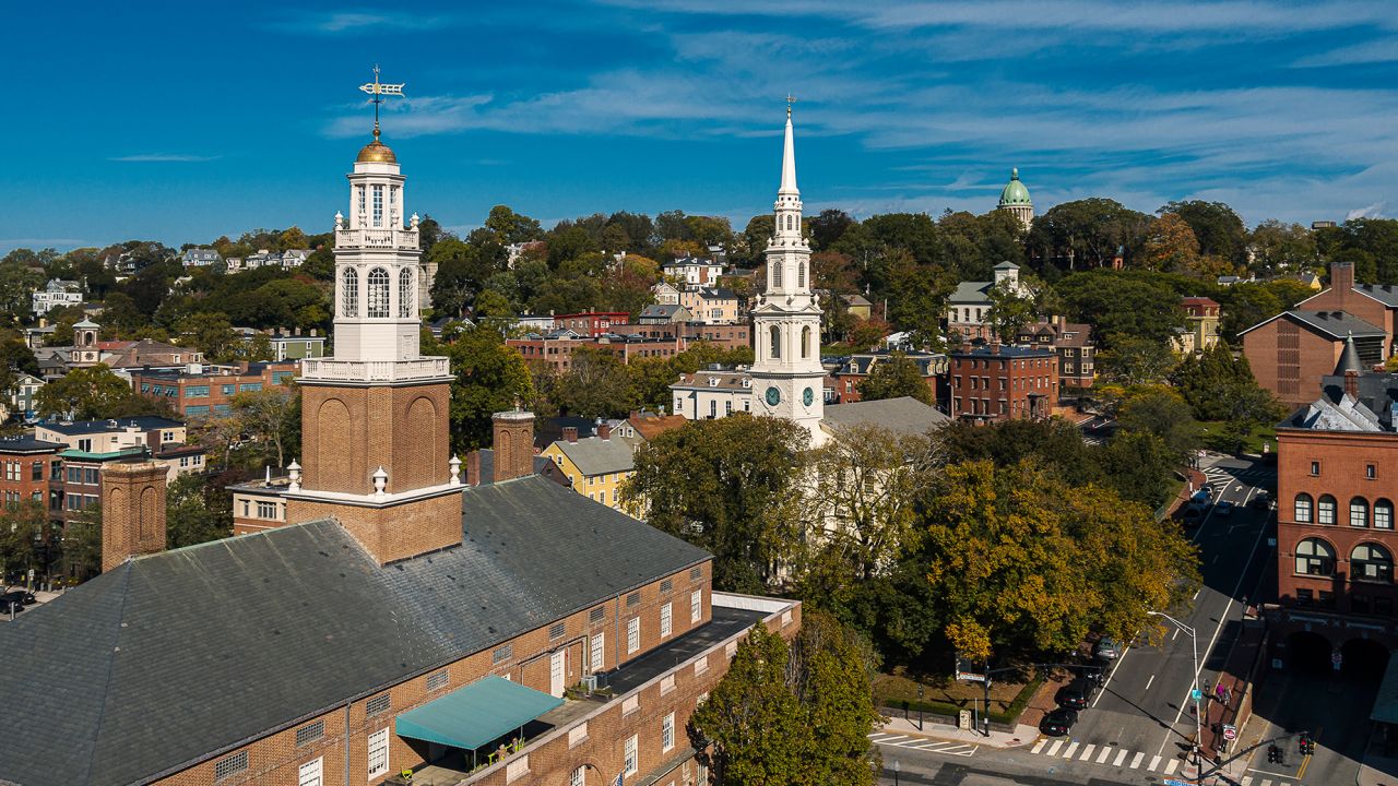 College Hill neighborhood of Providence, Rhode Island, with famous Providence landmarks.