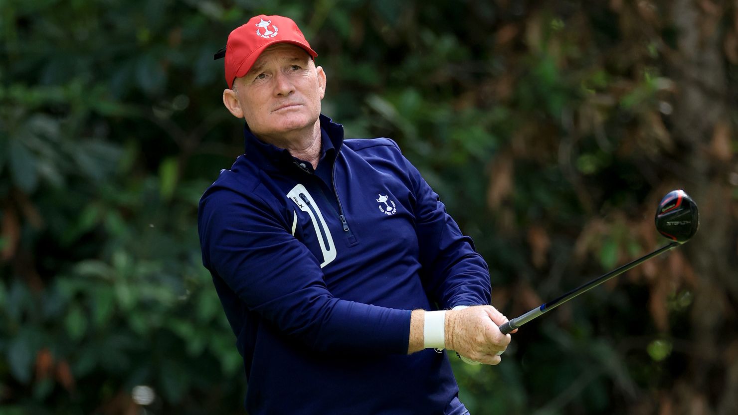 Frank Bensel Jr. in action during the 2022 PGA Cup at Foxhills Club and Resort in Ottershaw, England.