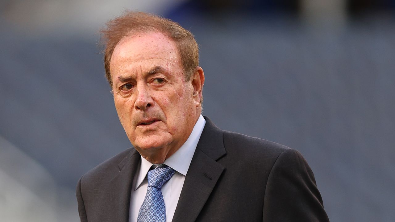 Sports commentator Al Michaels looks on prior to the game between the Chicago Bears and the Washington Commanders at Soldier Field on October 13, 2022 in Chicago, Illinois.