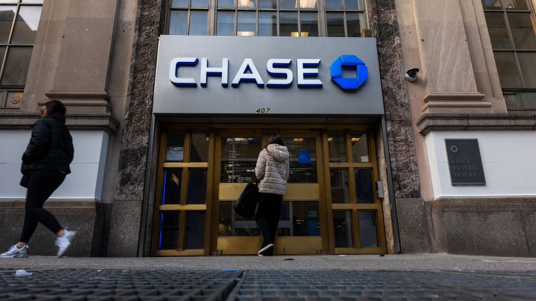 A Chase bank branch stands in lower Manhattan on January 12, 2024 in New York City.