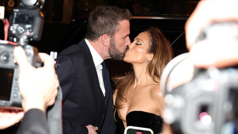 Ben Affleck and Jennifer Lopez kiss during the Los Angeles premiere of Amazon MGM Studios "This Is Me...Now: A Love Story" at Dolby Theatre in Hollywood, California on February 13, 2024.