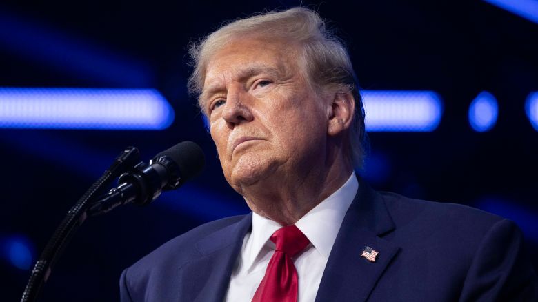 Former President Donald Trump gives the keynote address at Turning Point Action's "The People's Convention" on June 15, 2024 in Detroit, Michigan.