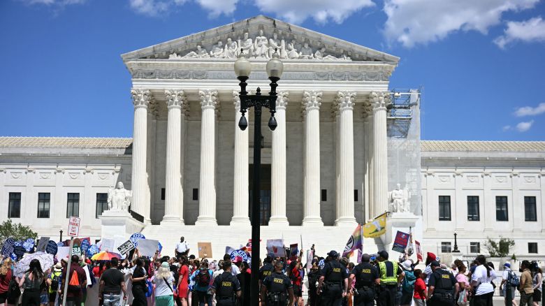 Reproductive rights activists demonstrate in front of the Supreme Court in Washington, DC, on June 24, 2024. (Photo by Jim WATSON / AFP) (Photo by JIM WATSON/AFP via Getty Images)