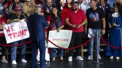 Former US President and Republican presidential candidate Donald Trump greets attendees as he arrives to speak at a campaign event at the Tucson Music Hall in Tucson, Arizona, September 12, 2024. (Photo by Rebecca NOBLE / AFP) (Photo by REBECCA NOBLE/AFP via Getty Images)