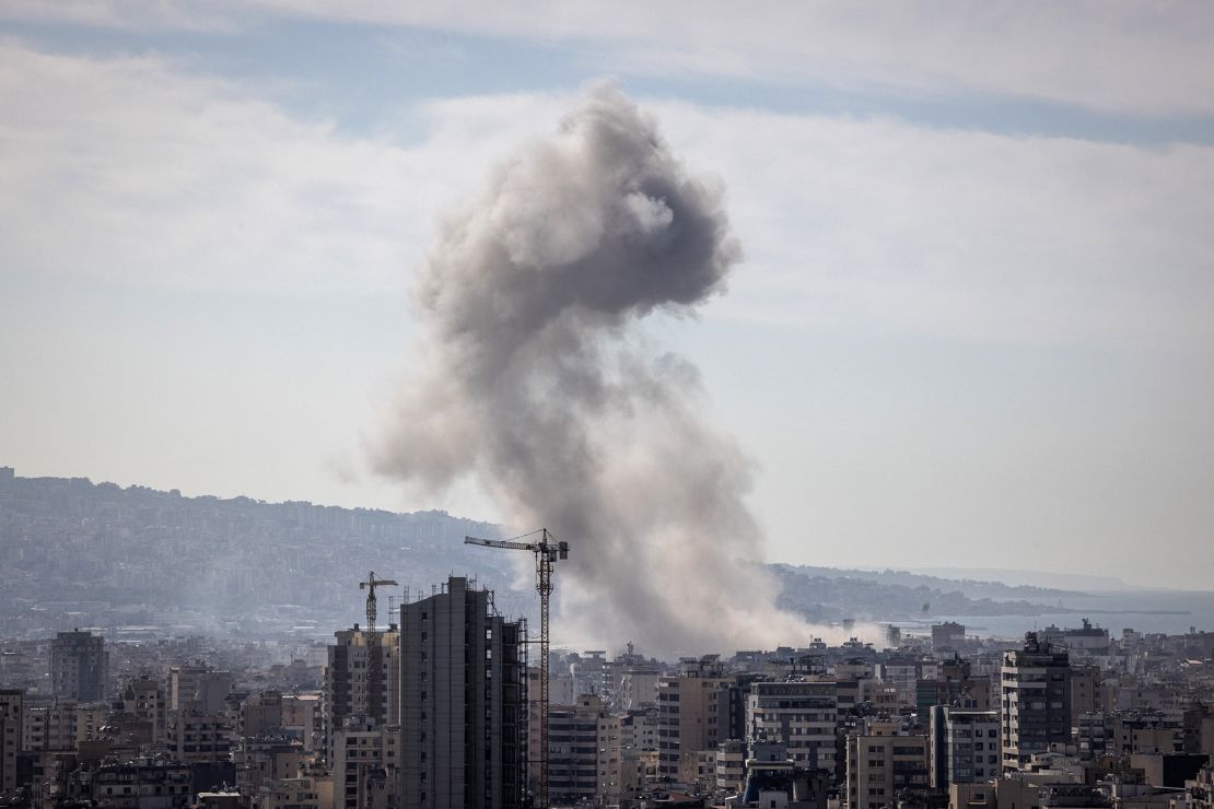 Smokes rises over southern Beirut, Lebanon, after a series of Israeli airstrikes on Sunday.