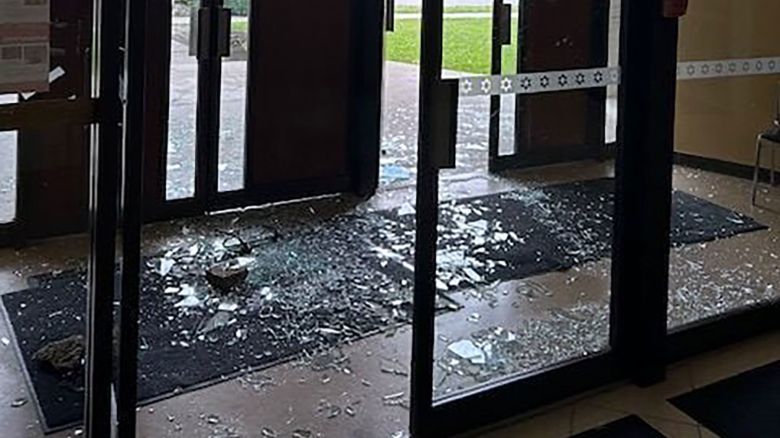 Glass shards cover the vestibule floors at Pride of Israel.