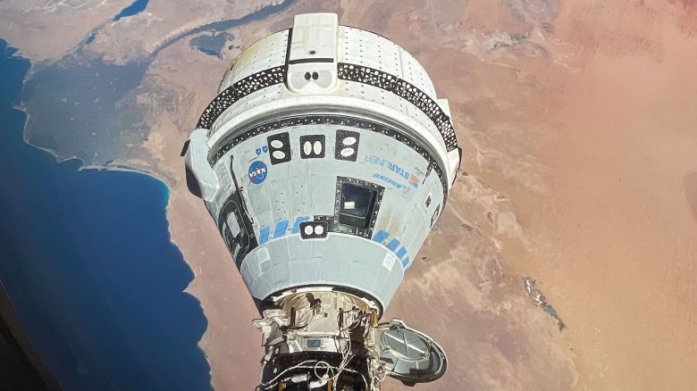 iss071e182991 (June 13, 2024) --- The Starliner spacecraft on NASA's Boeing Crew Flight Test is pictured docked to the Harmony module's forward port as the International Space Station orbited 262 miles above Egypt's Mediterranean coast.