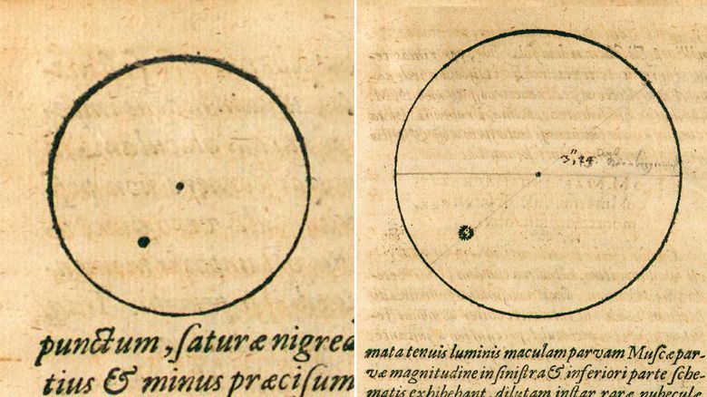 the image of sketches is from Kepler's book in 1609, "Phaenomenon Singulare Seu Mercurius In Sole, Thomae Scheueri, Lipisiae"