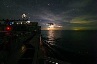 USNS Burlington (T-EPF 10) transits the Caribbean Sea as it departs Puerto Cortes, Honduras.