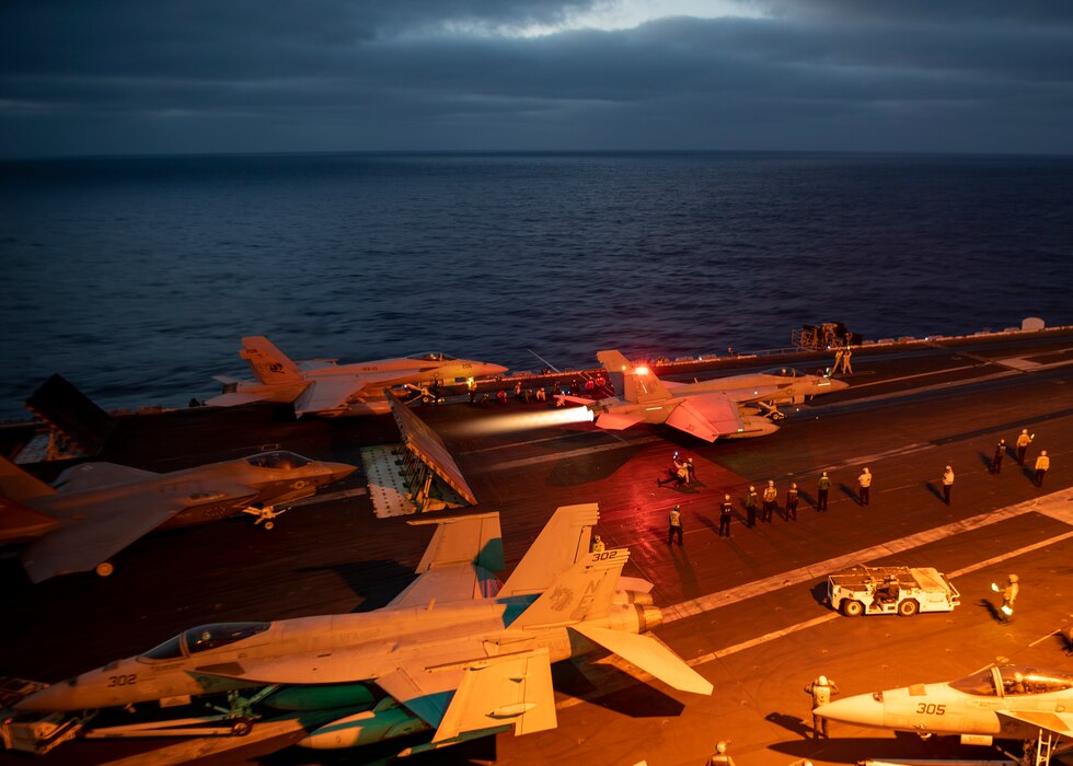 An F/A-18E Super Hornet from VFA-192 launches from USS Carl Vinson (CVN 70) in the U.S. 3rd Fleet area of operations.