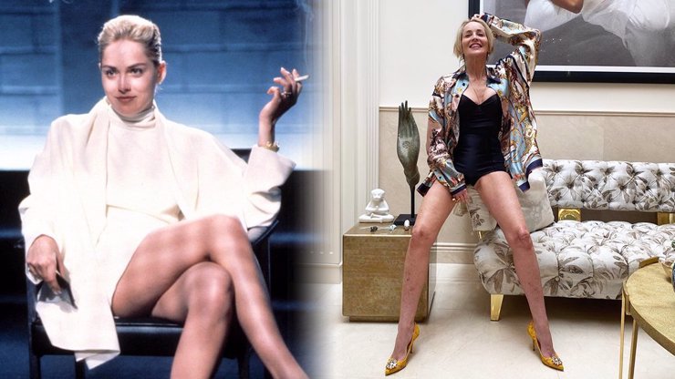 Sharon Stone v Základním instinktu z roku 1992 versus Sharon Stone v roce 2020.